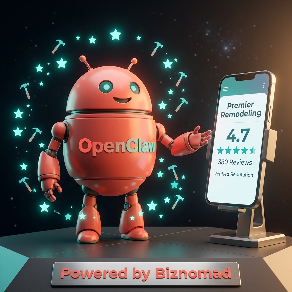 OpenClaw mascot boosting remodel company ratings with 5-star reviews